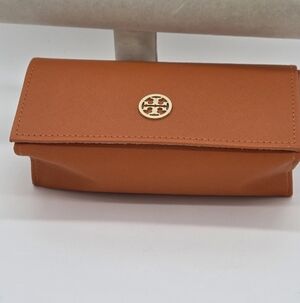 Tory Burch Saffiano Eyeglass Case in Bright Orange with Gold Logo